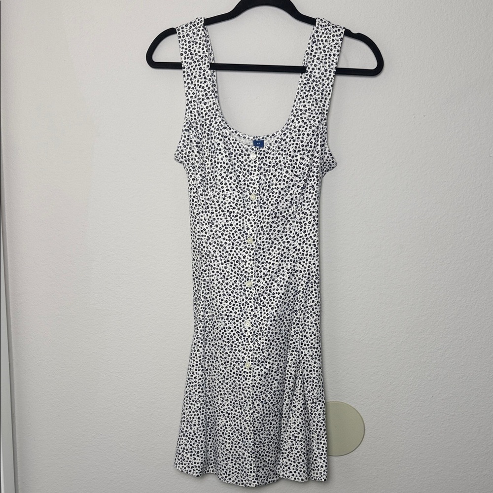 White and Navy Bl Floral Button-Front Womens Dress